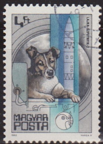 z vendido Hungria 1982 Scott 2747 Sello * Aniv. Viajes Espaciales Perrita Laika Sputnik Hongrie Magyar Posta Ungarn Hungary Ungheria Hongarije 